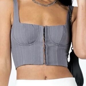 Princess Polly Gray Hook-and-Eye Ribbed Bustier Crop Top